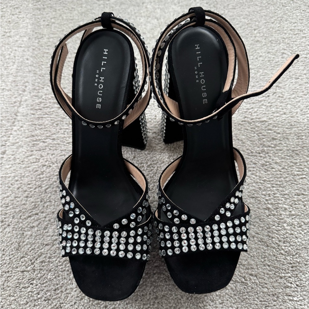 Hill House Home Black Rhinestone Party Platform High Heels Size 37/7 NWOT - Picture 3 of 10